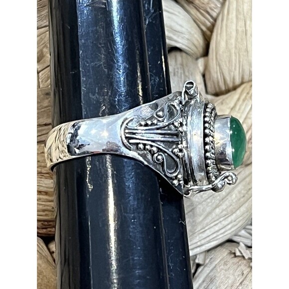 Handmade Sterling Silver Emerald Poison Ring Sz 7 Victorian Goth Fairy Grunge - Picture 4 of 10